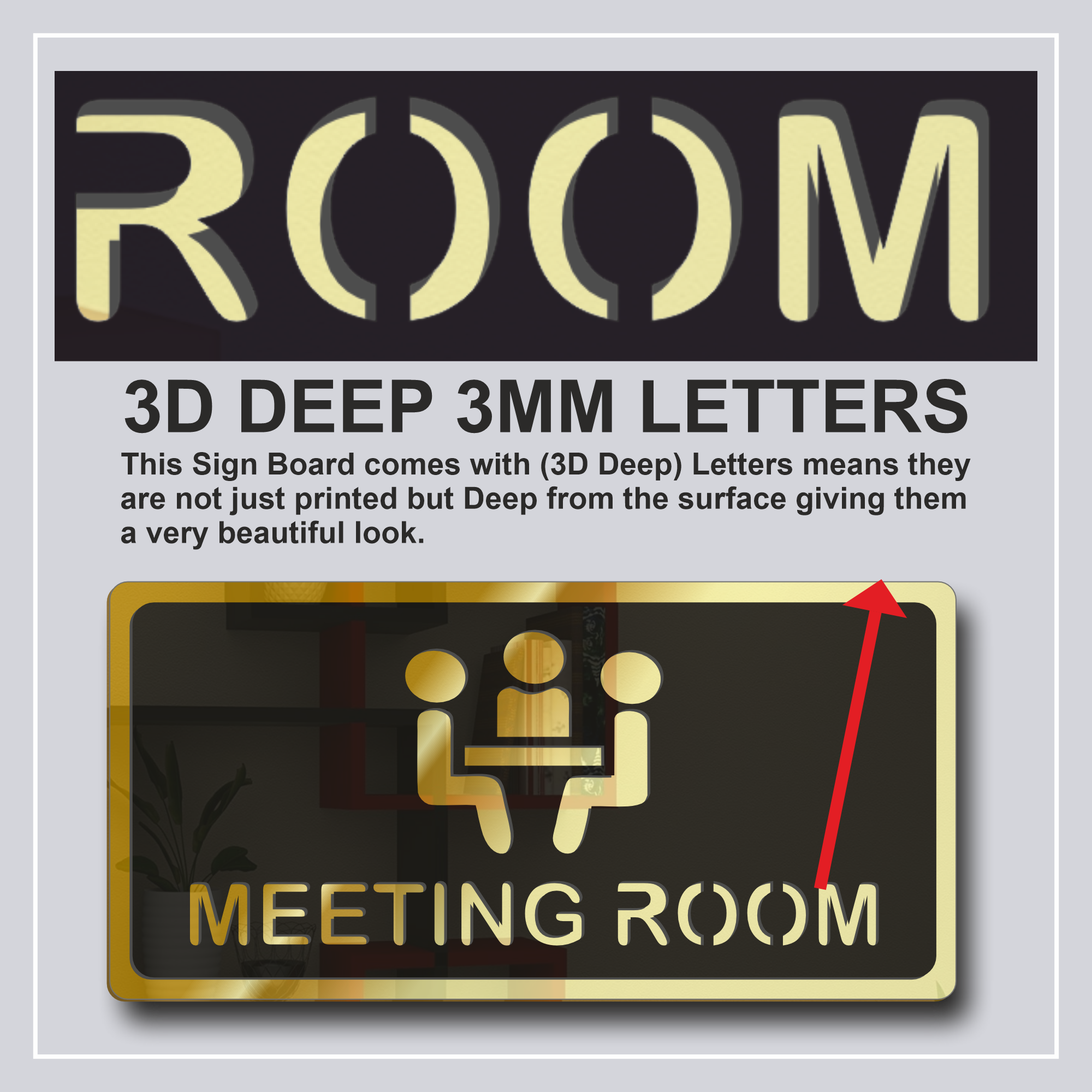 Meeting Room Sign Board Golden (Mirror) Premium look Self-Adhesive Material: Acrylic 5 Meeting Room (3)