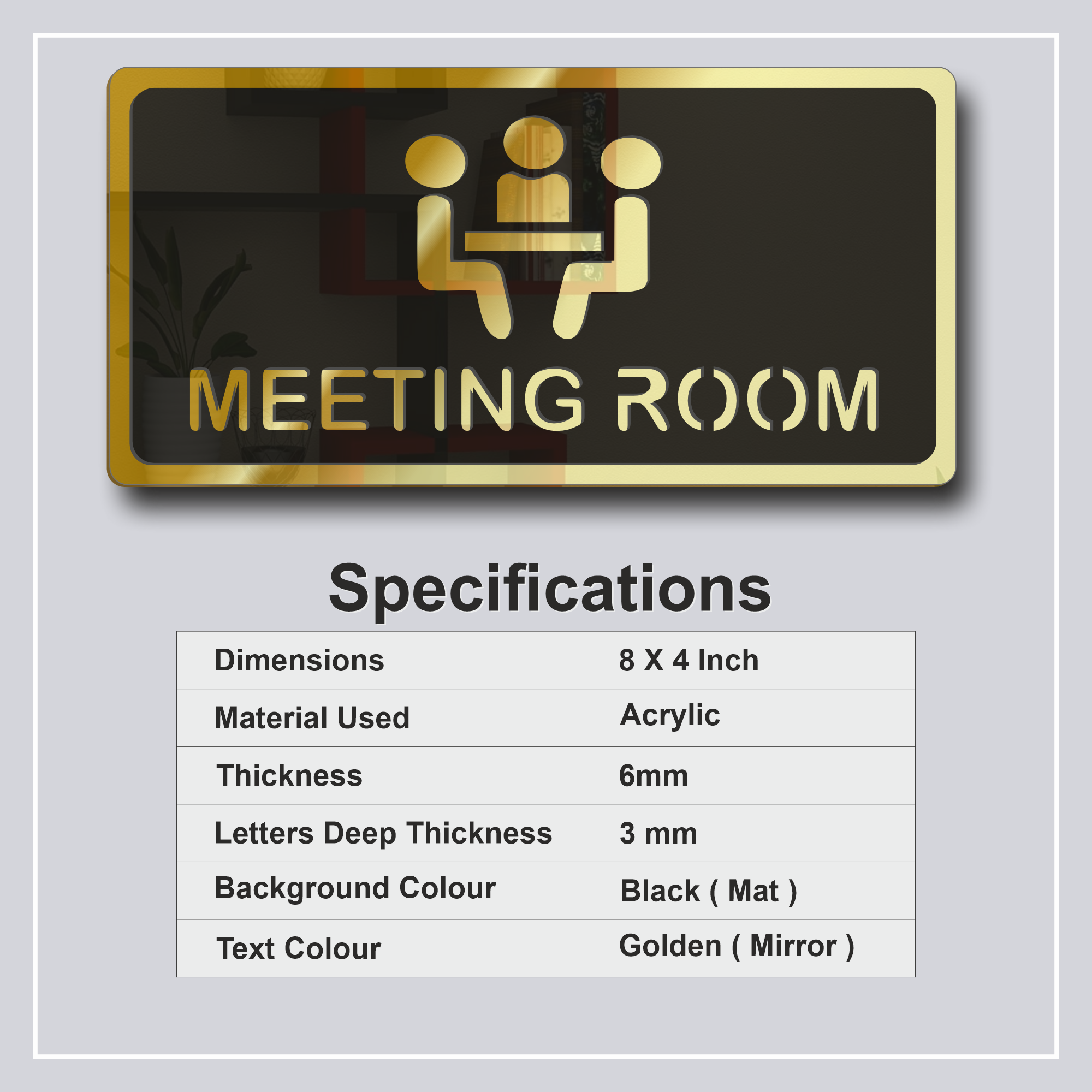 Meeting Room Sign Board Golden (Mirror) Premium look Self-Adhesive Material: Acrylic 6 Meeting Room (4)