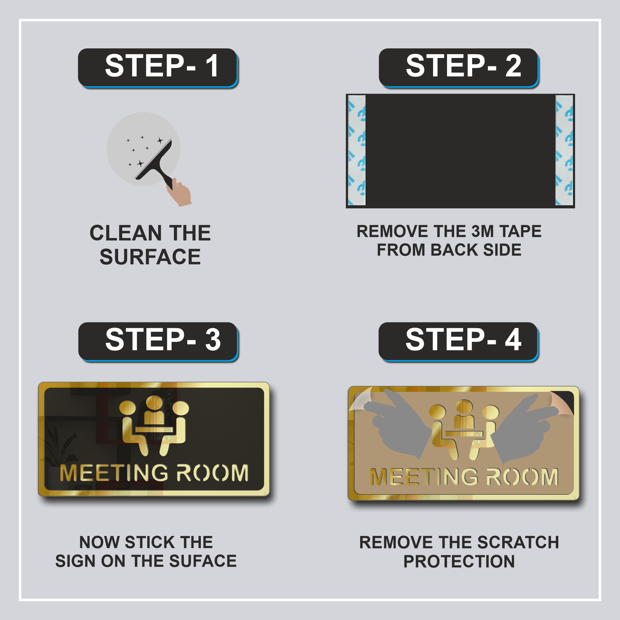 Meeting Room Sign Board Golden (Mirror) Premium look Self-Adhesive Material: Acrylic 8 Meeting Room (6)