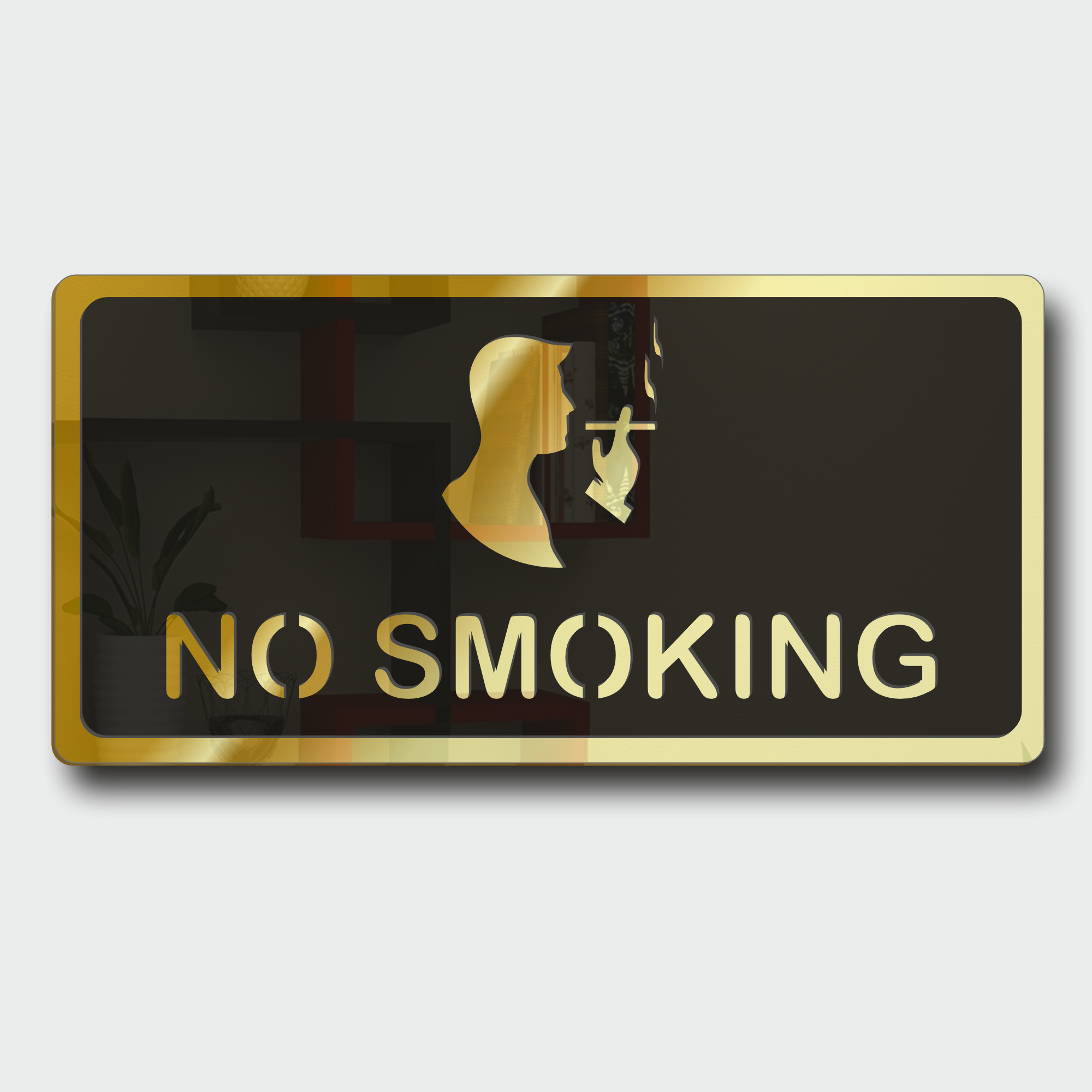 No Smoking Sign Board Golden (Mirror) Premium look Self-Adhesive Material: Acrylic 3 No Smoking Golden (1)