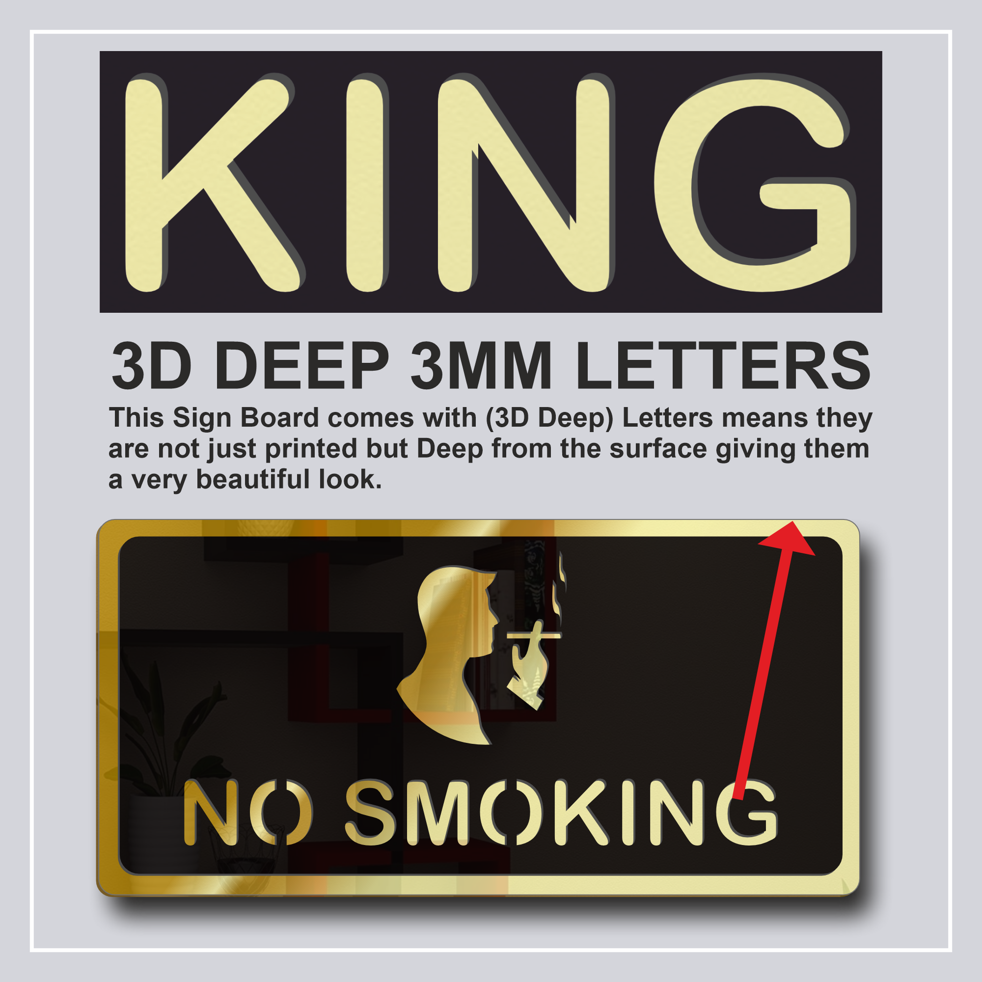 No Smoking Sign Board Golden (Mirror) Premium look Self-Adhesive Material: Acrylic 5 No Smoking Golden (3)