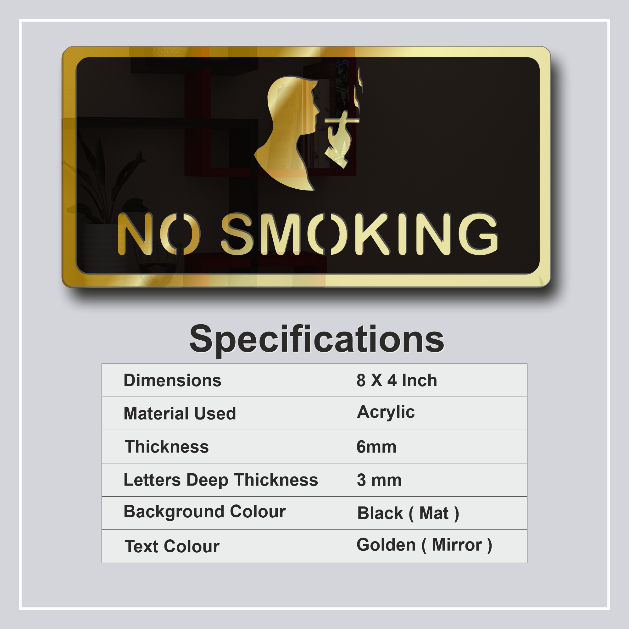 No Smoking Sign Board Golden (Mirror) Premium look Self-Adhesive Material: Acrylic 6 No Smoking Golden (4)