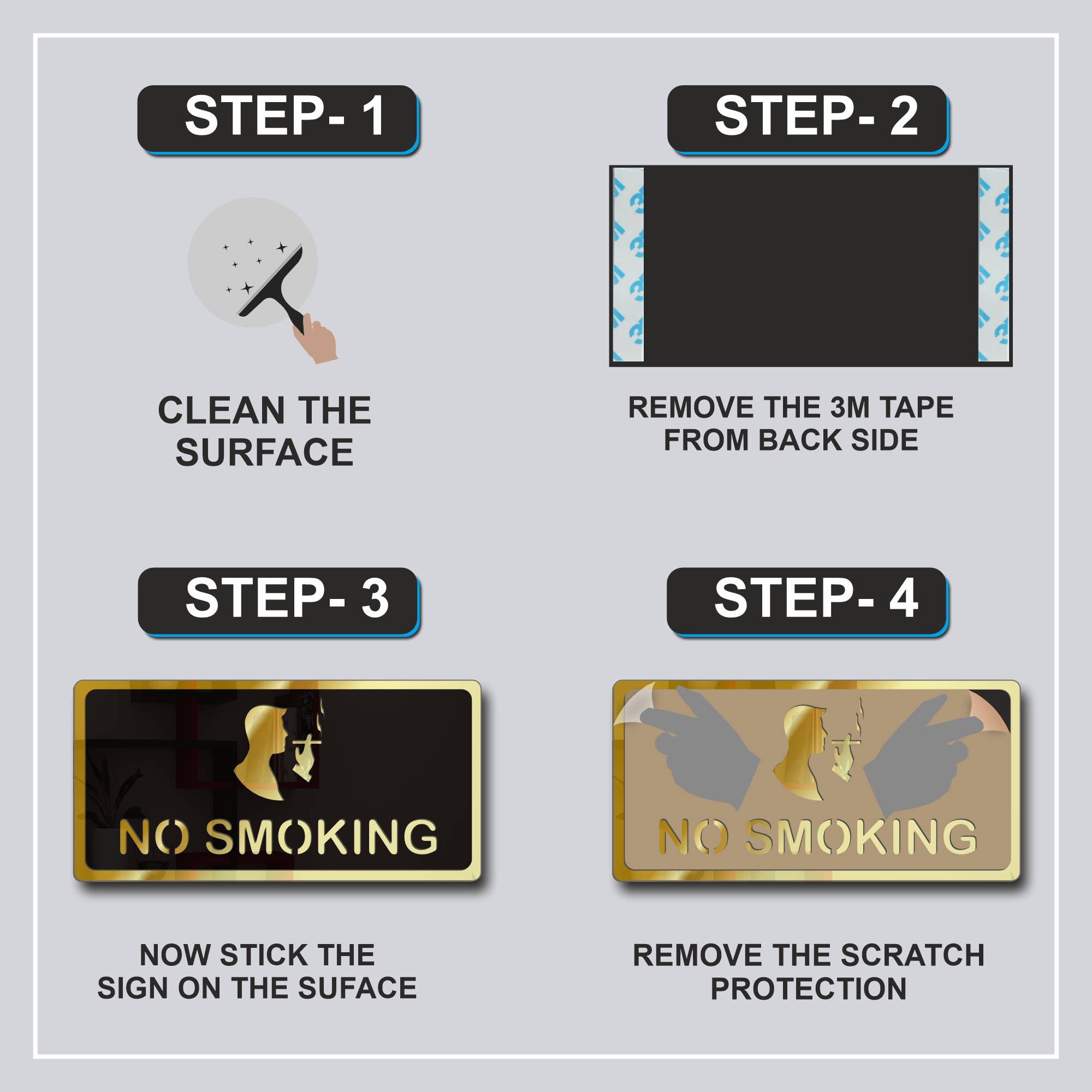 No Smoking Sign Board Golden (Mirror) Premium look Self-Adhesive Material: Acrylic 8 No Smoking Golden (6)