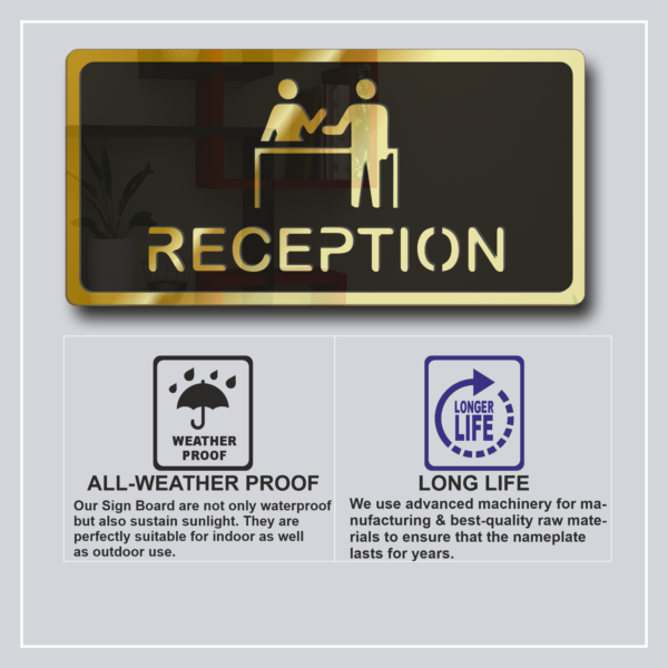 Reception Sign Board Golden Material: Acrylic