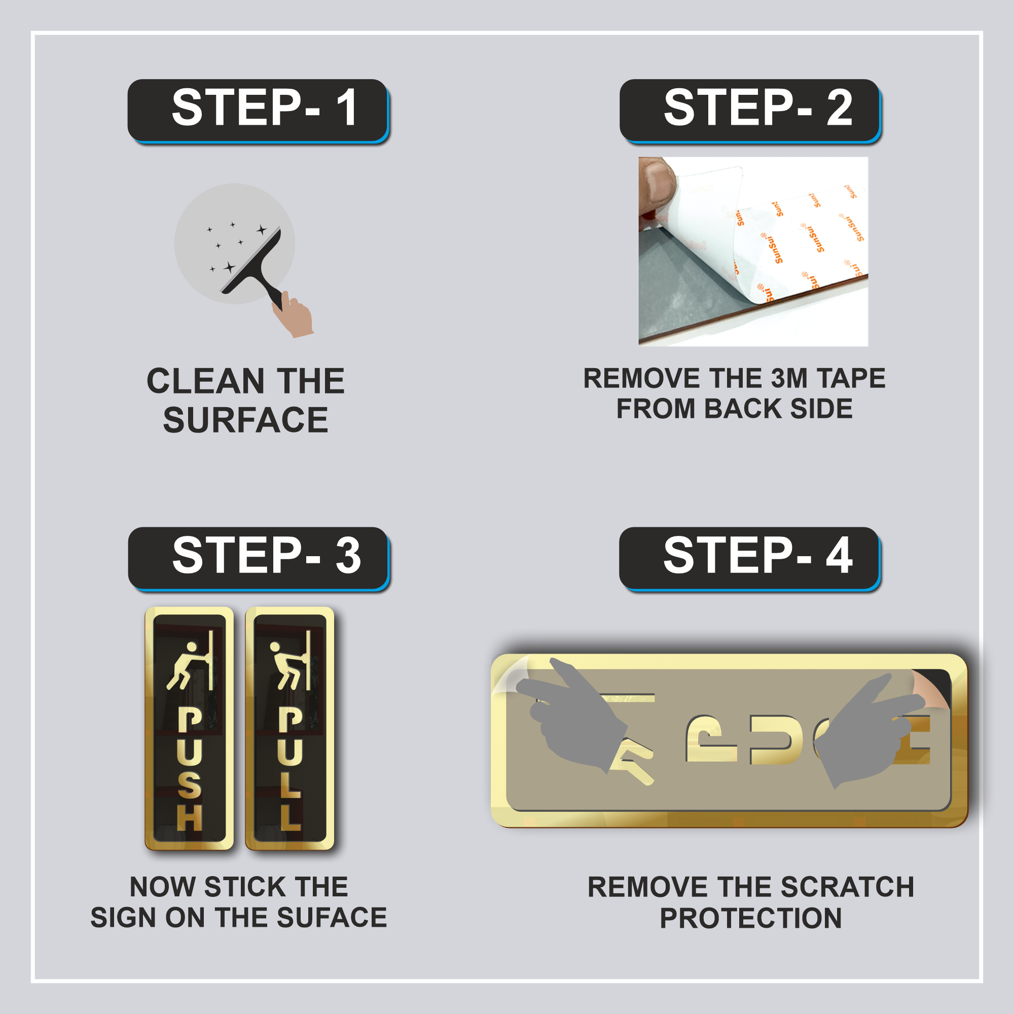 Push Pull Sign for Glass Door Sticker Premium look Self-Adhesive Material: Acrylic 8 push pull (6)