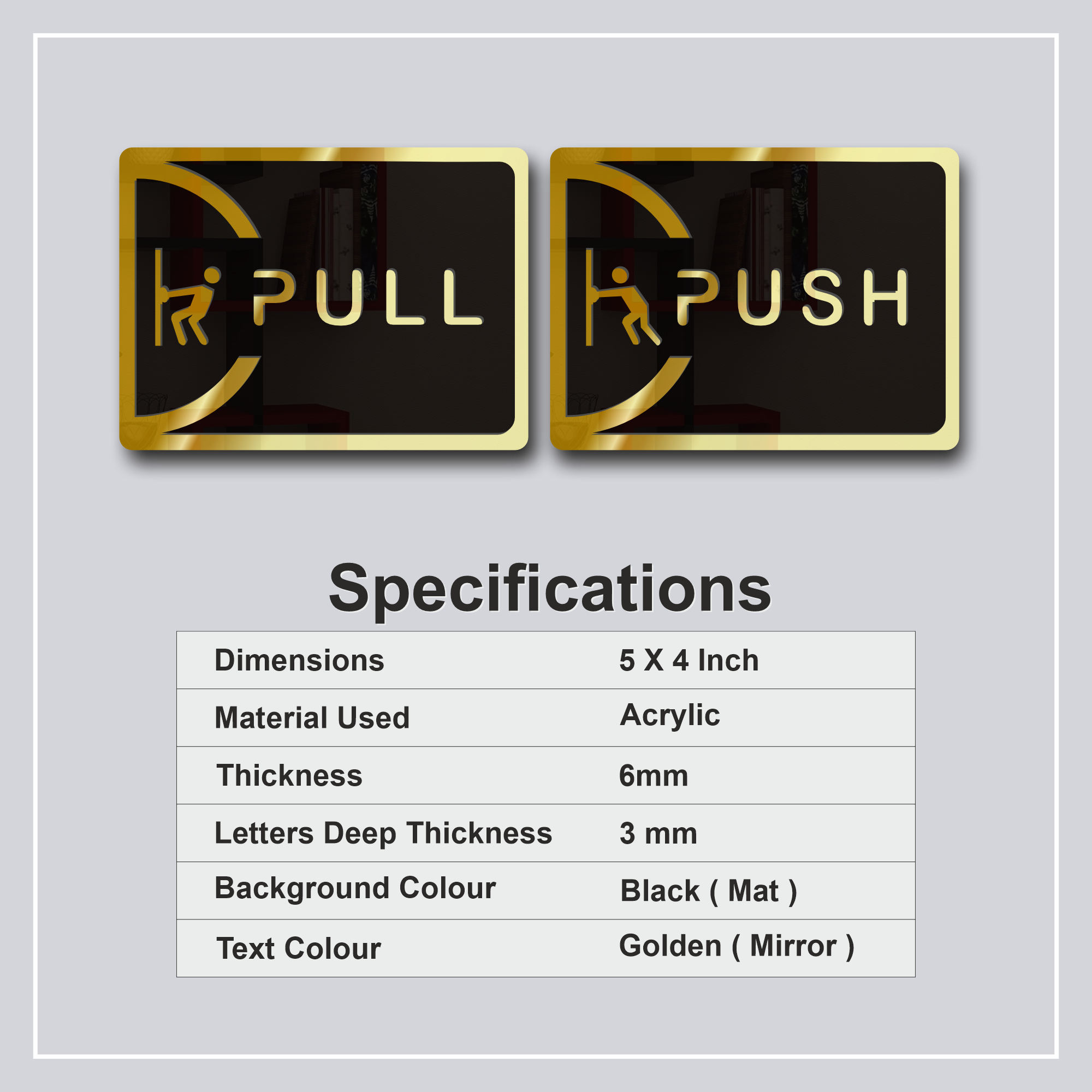 Push Pull Square Sign Board Golden Material: Acrylic 5 Push Pull Golden (4)