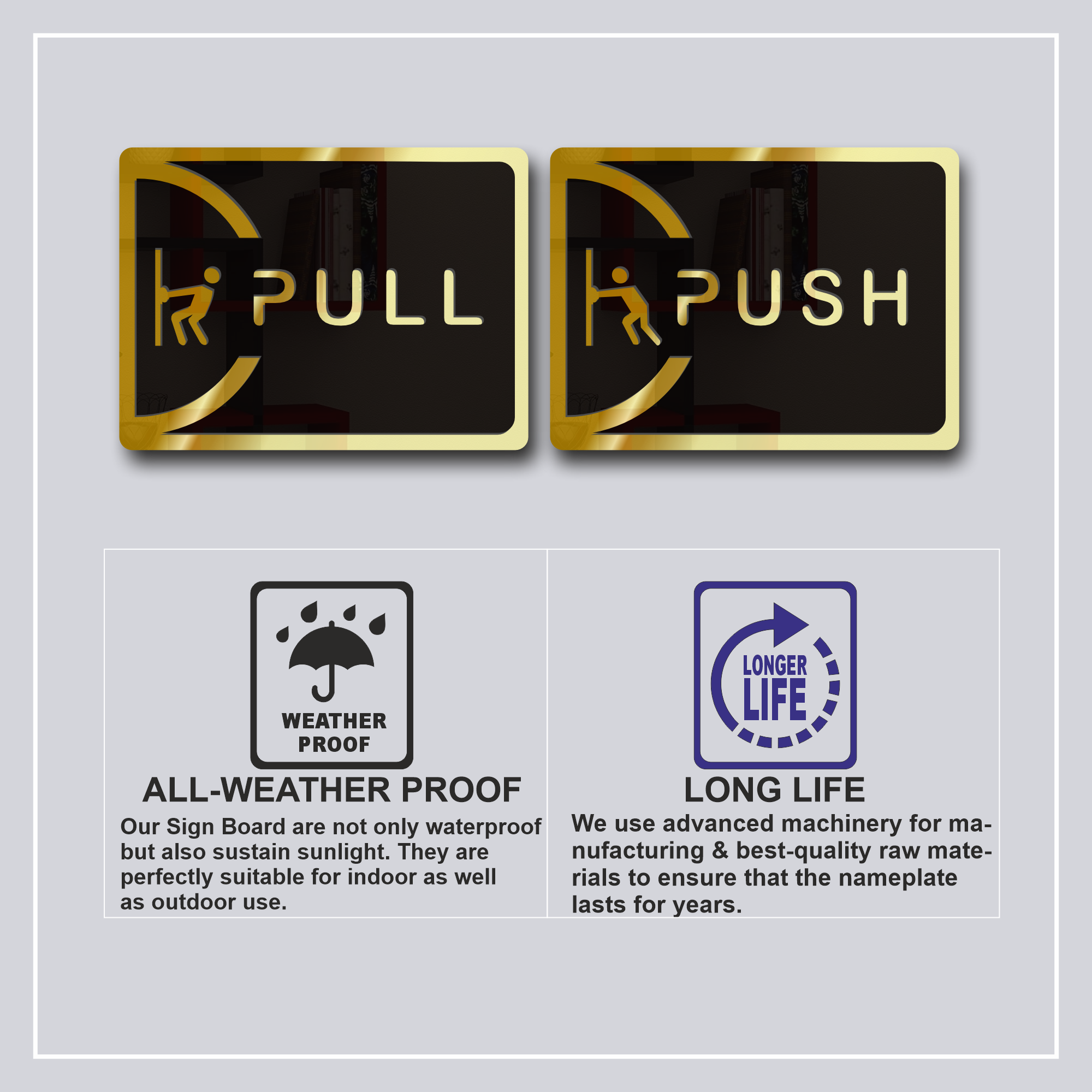 Push Pull Square Sign Board Golden Material: Acrylic 8 Push Pull Golden (5)
