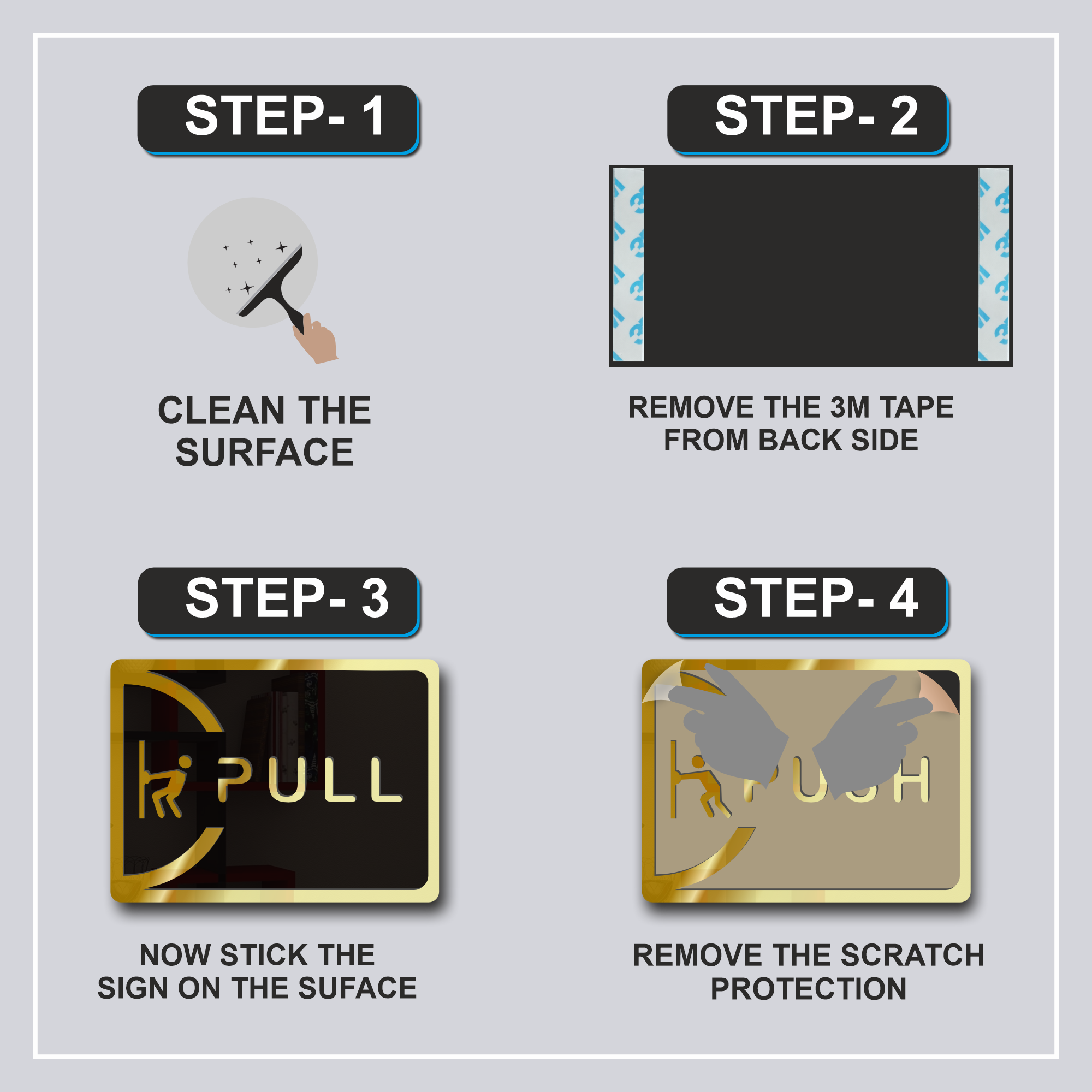 Push Pull Square Sign Board Golden Material: Acrylic 7 Push Pull Golden (6)